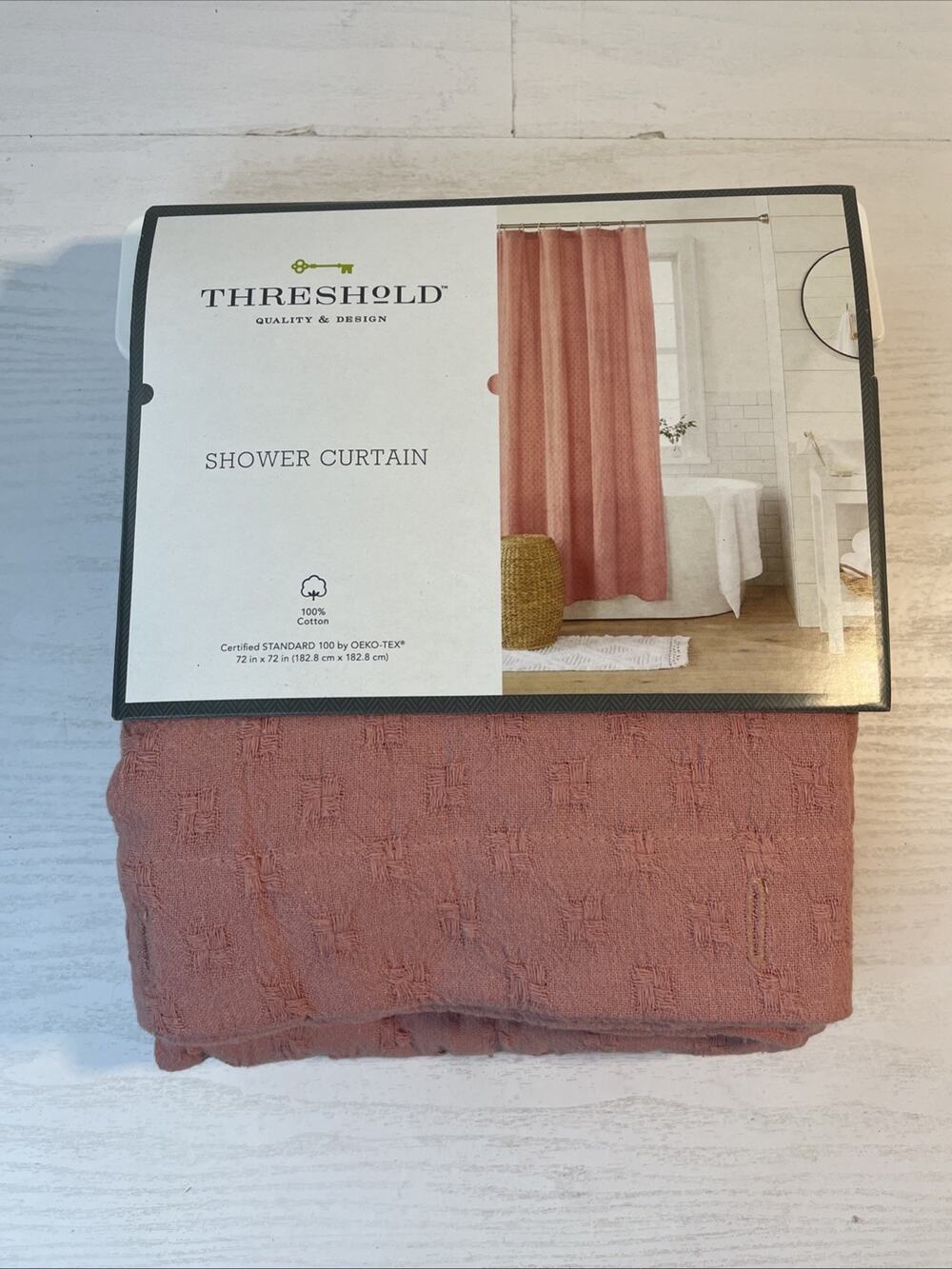 Threshold Diamond Matelesse Fabric Shower Curtain Rose 72" X 72" NEW